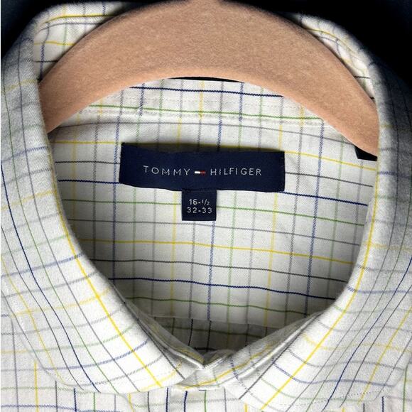 Tommy Hilfiger White with colored lines Mens Button Down Shirt Size16-16.5 32-33 - Picture 5 of 10